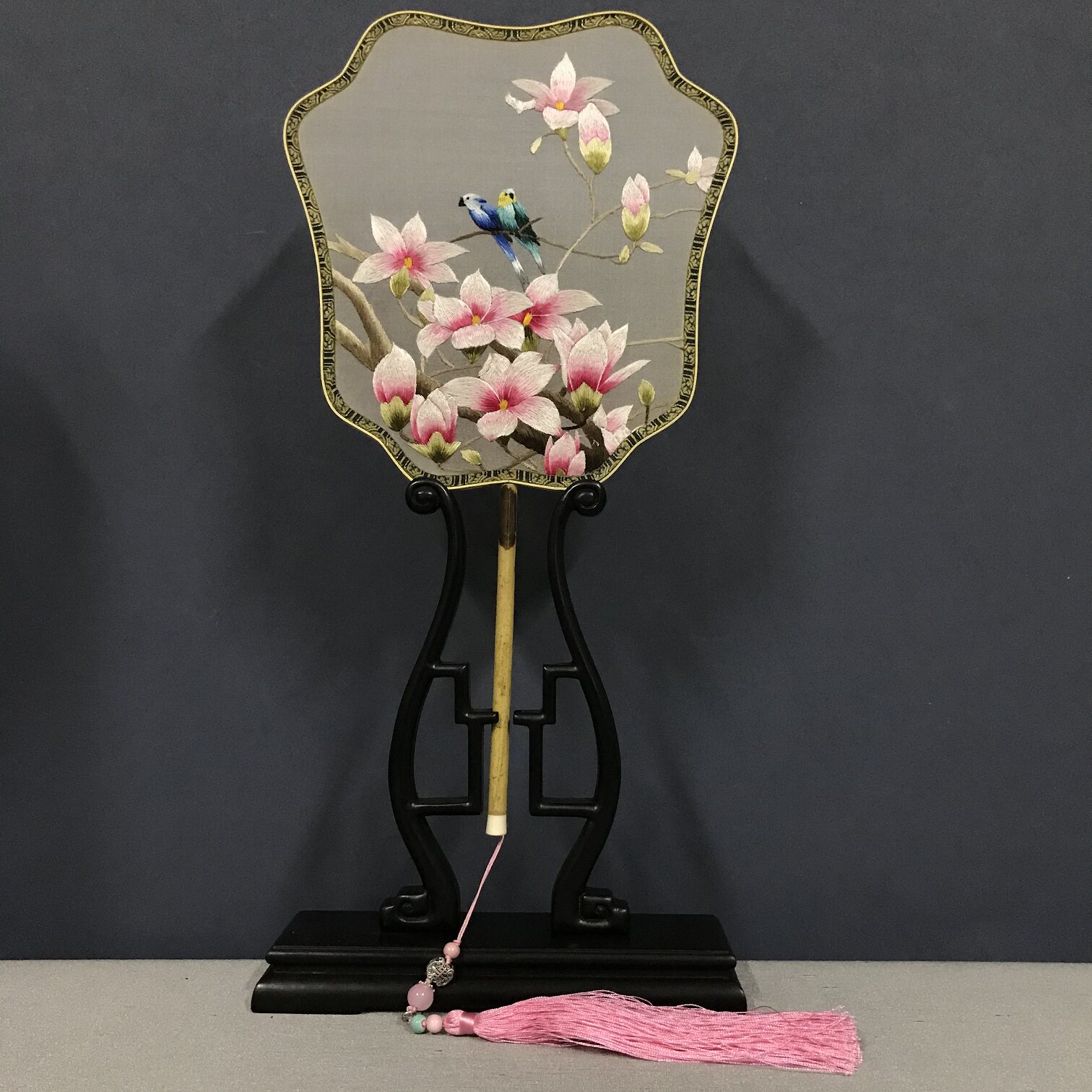 刺绣手工苏州苏绣湘妃竹双面扇面真丝材质送礼刺绣