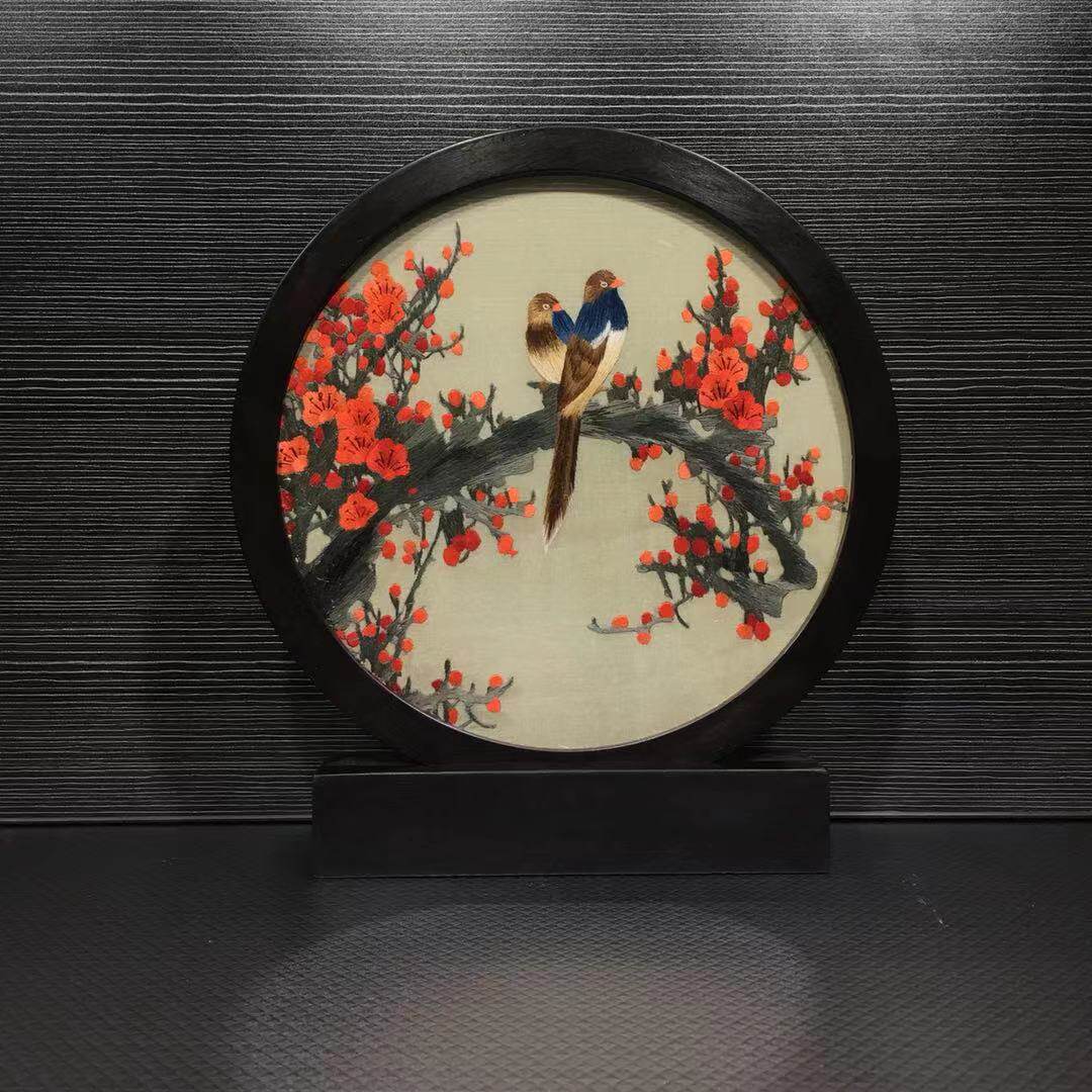 刺绣苏州苏绣手工摆件双面紫光装裱真丝材质刺绣