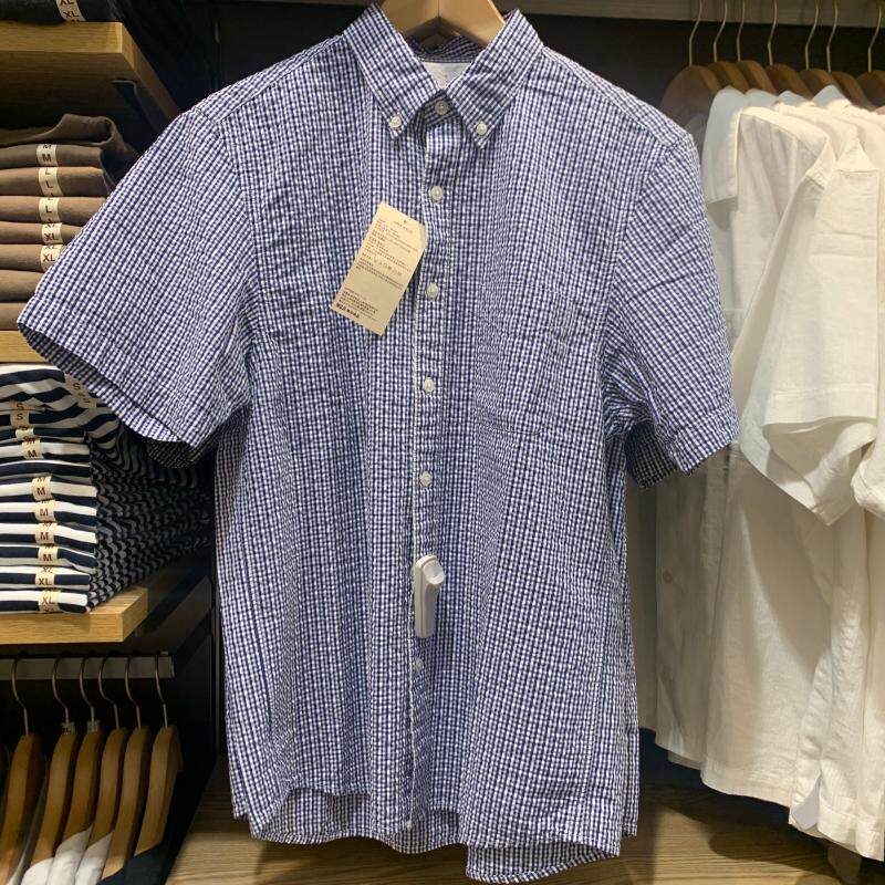xixi推荐muji无印品正品休闲泡泡纱棉短袖衬衣衬衫