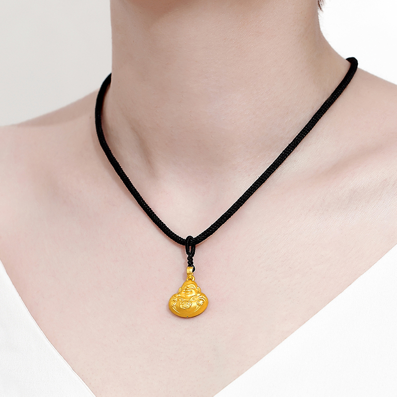 999足金弥勒佛黄金项链佛头24k纯金小金佛3d硬金转运珠佛吊坠女金