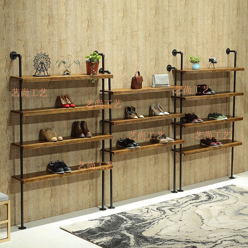 鞋店鞋架展示架复古实木多层鞋柜店铺装修落地式鞋货架