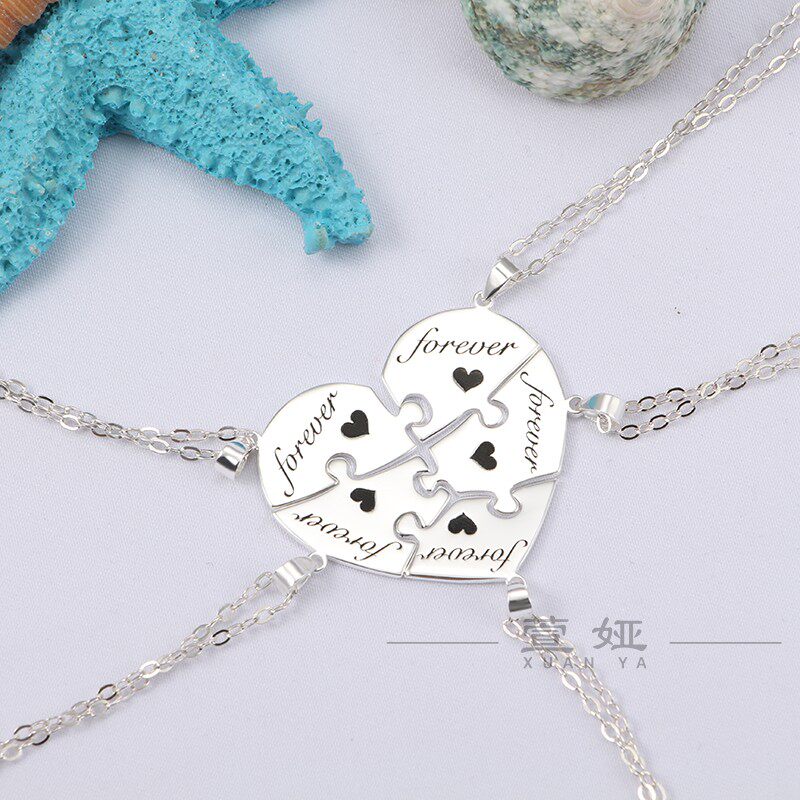 新款new抖音热卖纯银拼心图项链闺蜜同学毕业季纪念礼物萱娅订制
