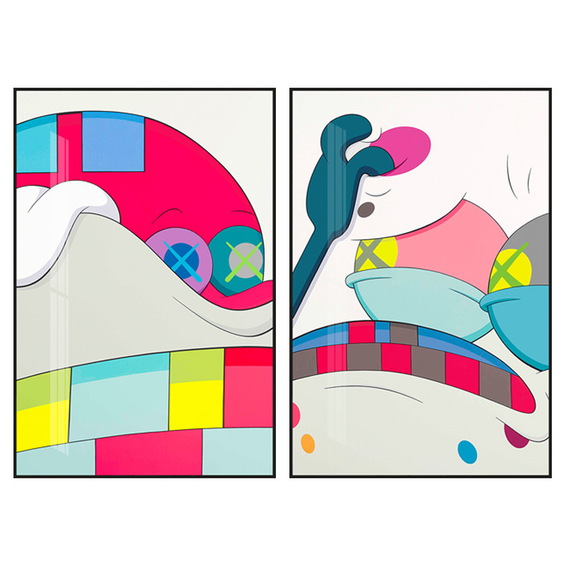 kaws装饰画波普艺术挂画客厅餐厅两联画潮牌潮流版画卡通创意壁画