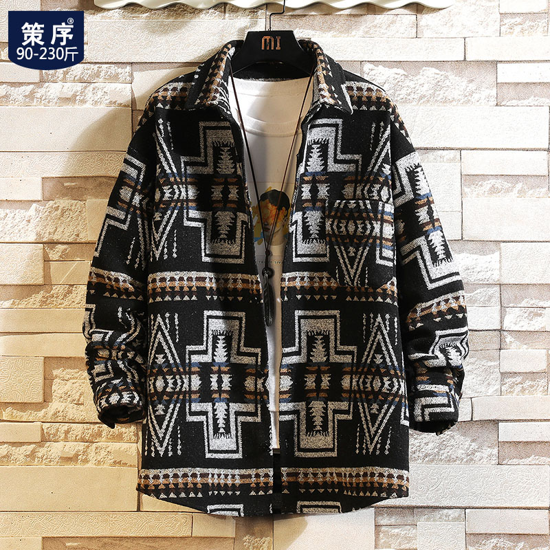 港风复古毛呢外套男春秋季胖子大码休闲呢子上衣韩版潮流痞帅夹克