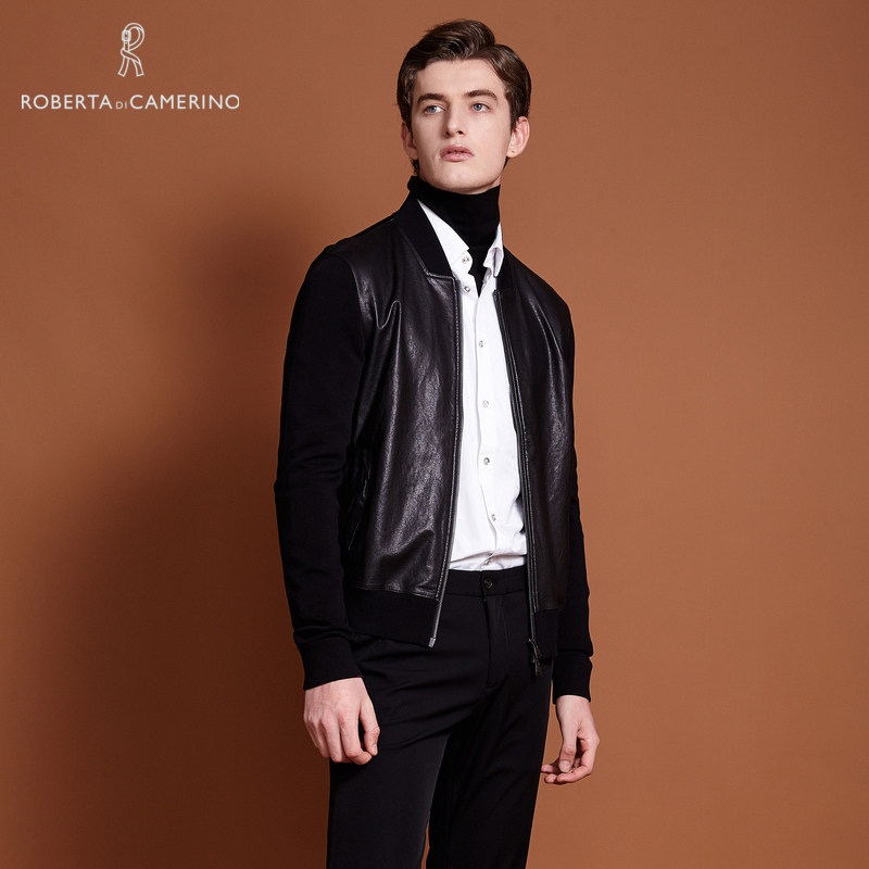roberta诺贝达春夏男装皮夹克保暖夹克休闲棒球皮衣皮衣