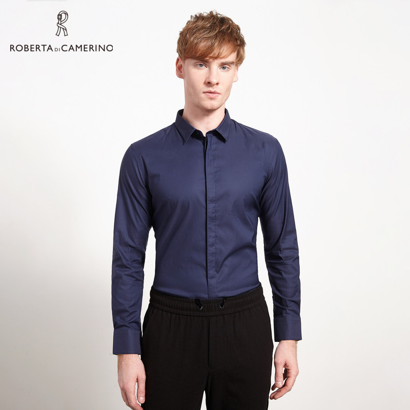roberta诺贝达男装商务绅士休闲长袖衬衫纯色衬衣衬衫