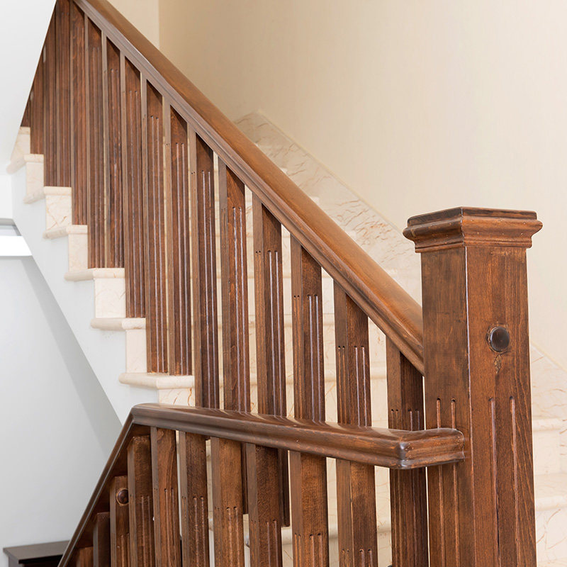 楼梯实木定制整体别墅复式阁楼橡木原木护栏楼梯立柱