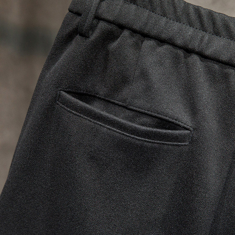 秋冬毛呢平绒黑色休闲裤修身小脚裤子男韩版潮流休闲裤