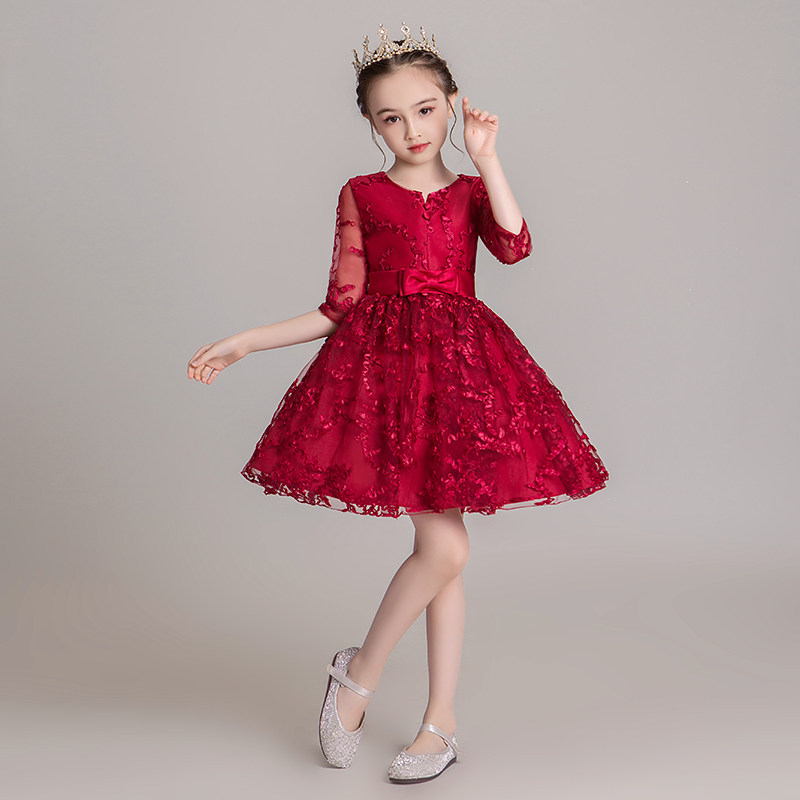 花童礼服女童钢琴演出服小女孩洋气蓬蓬儿童主持人儿童礼服