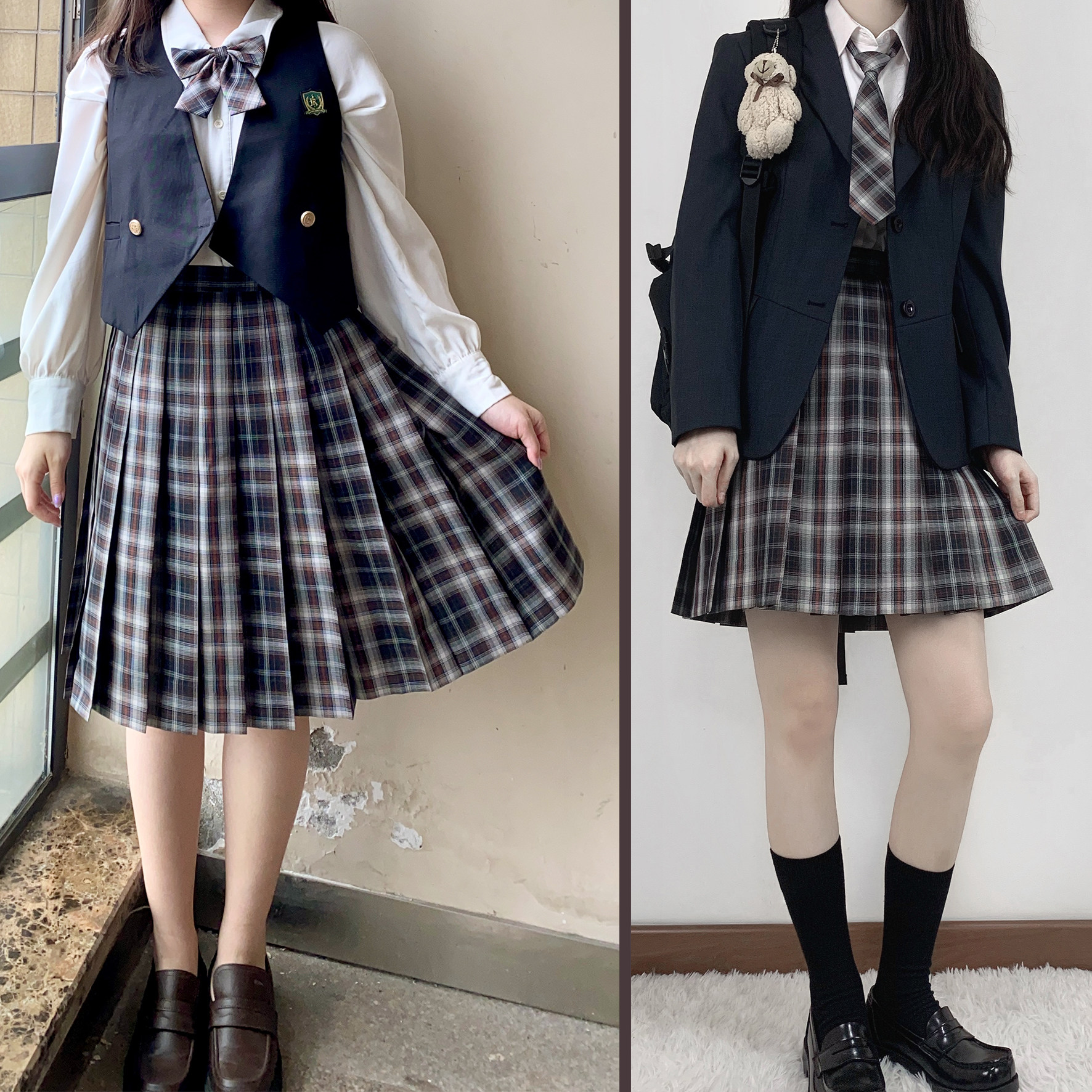 该隐同格小物原创jk制服平角兔耳长柄双层半身裙