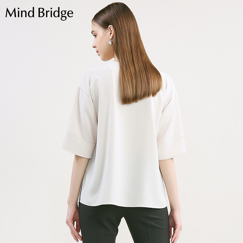 mindbridge百家好设计感衬衫上衣夏季新品女装衬衣五分袖mtbl320b