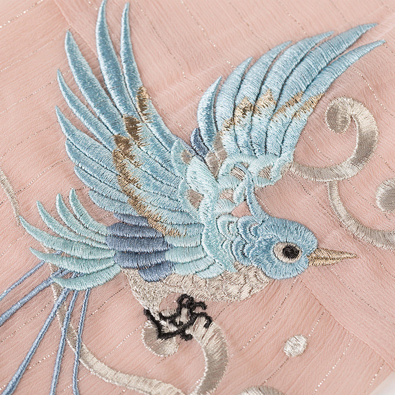 汉尚华莲灵语鹤齐腰对襟襦裙汉服女装夏渐变近6米摆12只仙鹤绣花