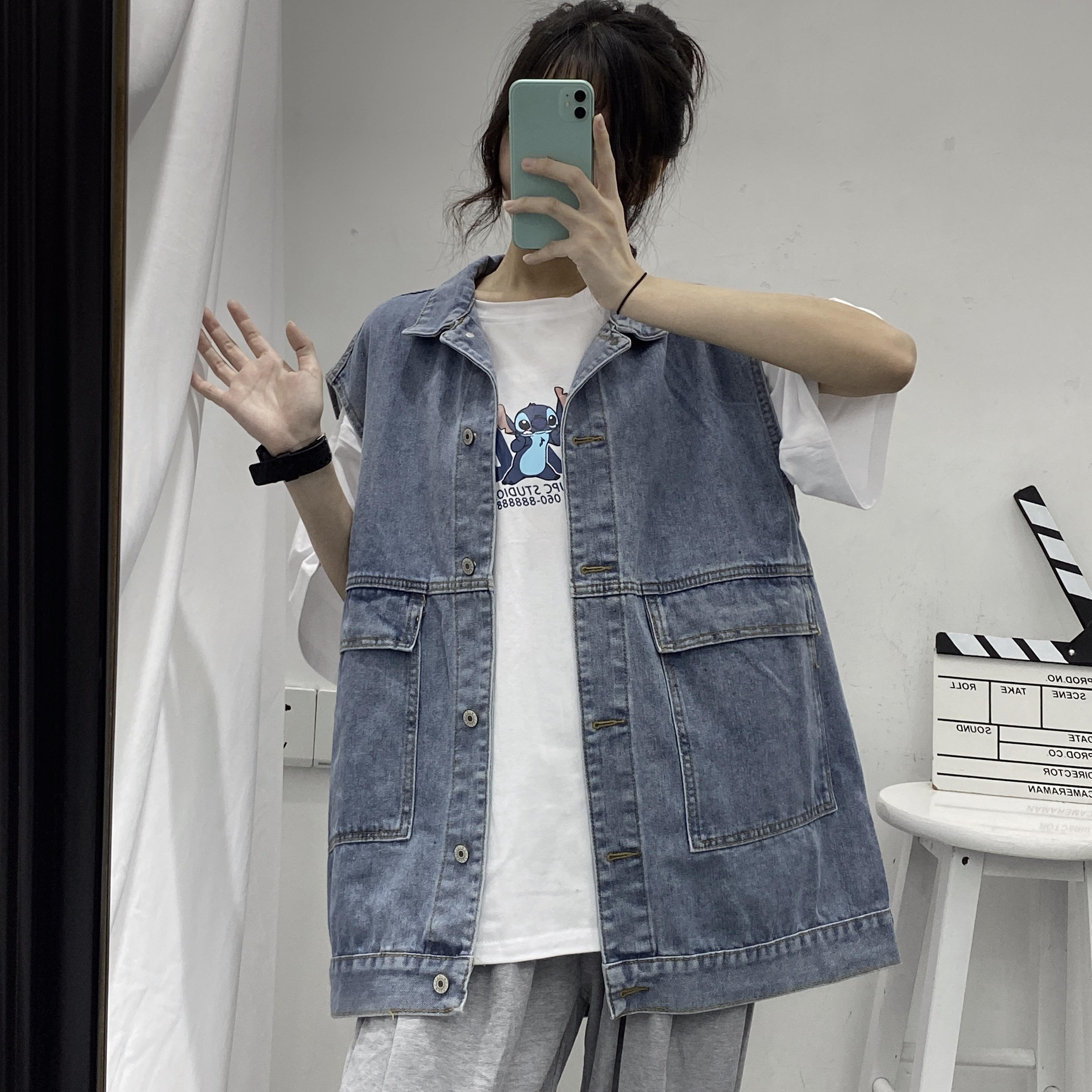 zy同款帅气街头风oversize牛仔马甲女宽松网红ins工装夹克外套潮