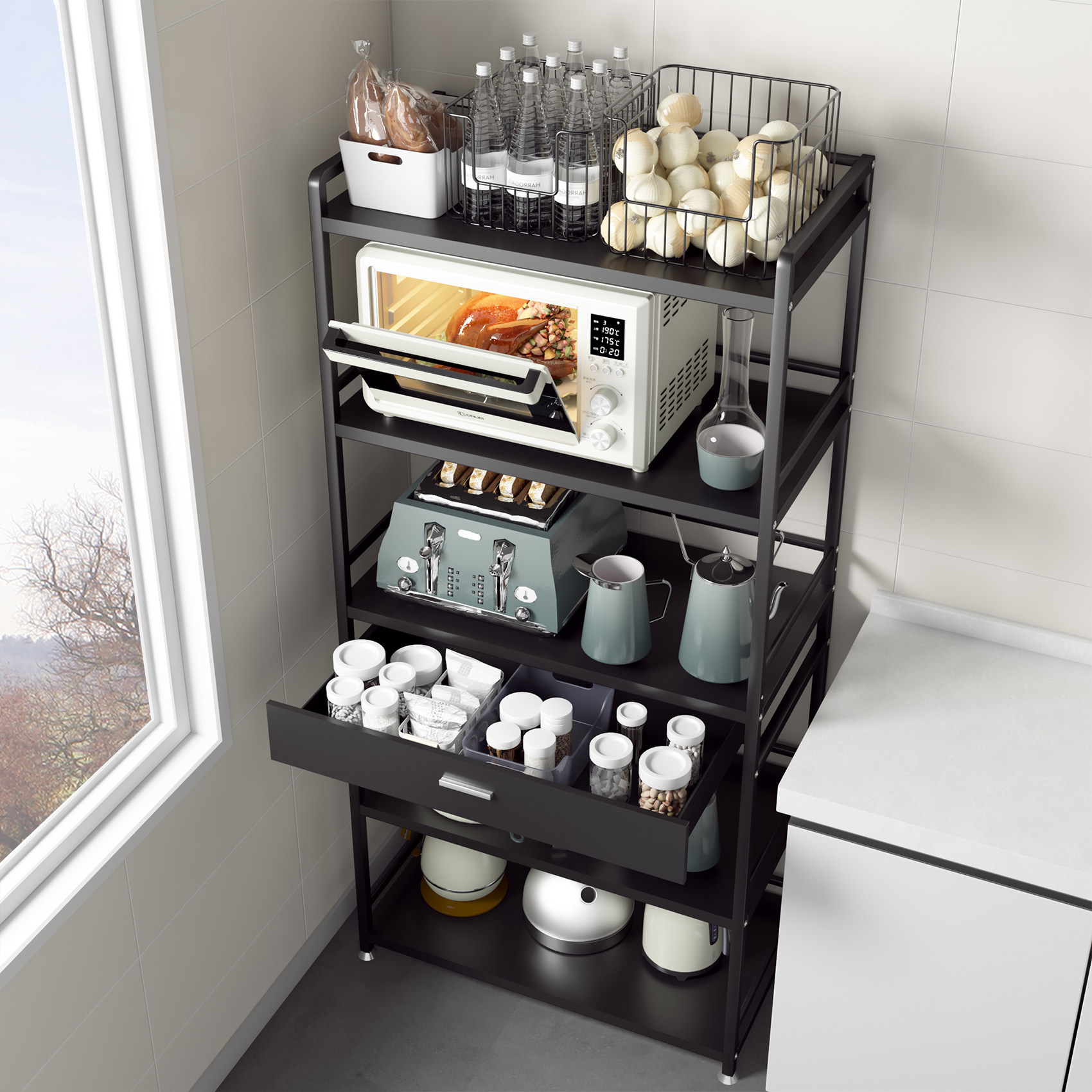 厨房夹缝收纳置物架多层落地式果蔬篮筐蔬菜架子厨房置物架