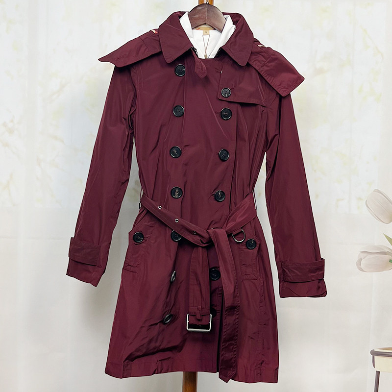 3741秋冬新品经典英伦女双双排塔夫绸防水面料风衣