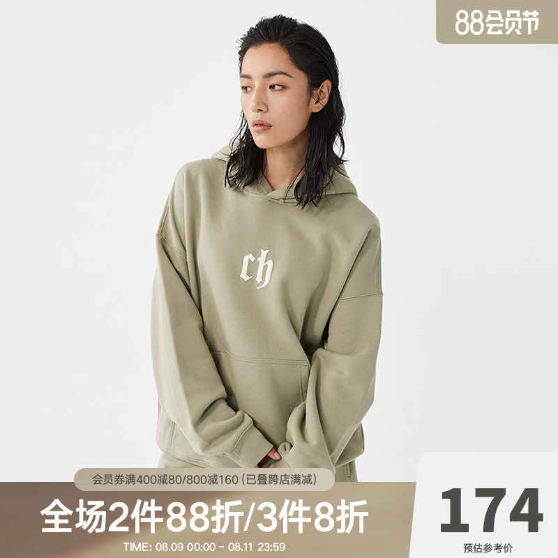 CHINISM CH立体发泡印花连帽卫衣男潮牌美式高街简约情侣重磅帽衫