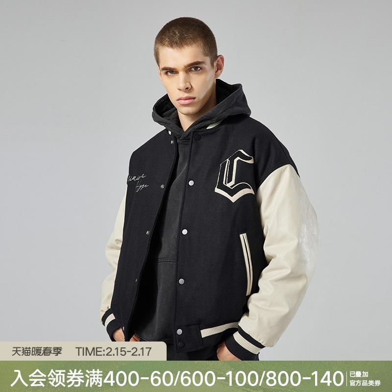 CHINISM 2021FW CH黑色贴布绣字母棒球服男潮牌美式高街夹克外套