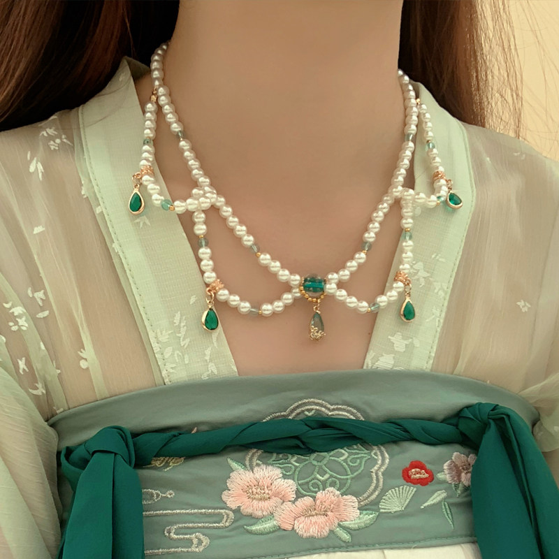 古风明制汉服珍珠璎珞襦裙项链女瑶项圈复古项链