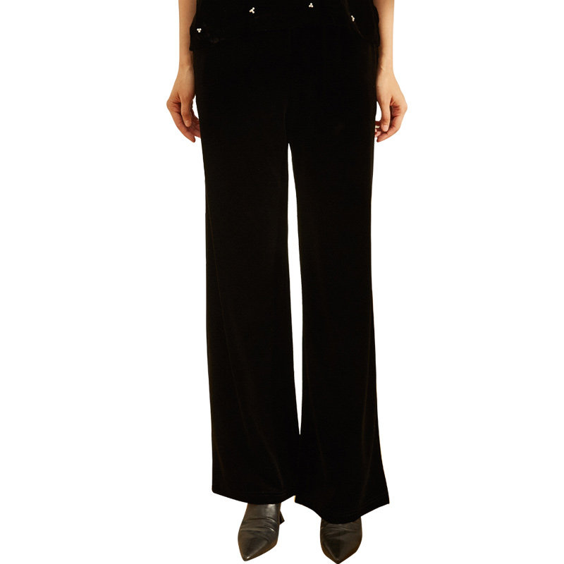 香序黑色裤子子女2021新款春秋高端小个子丝绒休闲裤