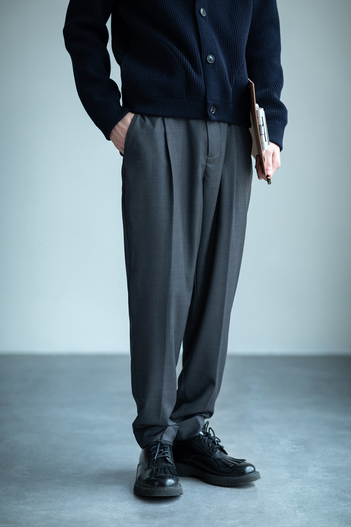 humanimal20ss日本进口美丽诺羊毛面料翻边西裤西裤