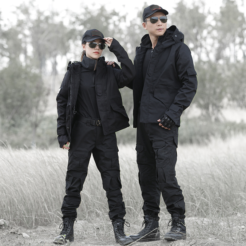 冬季迷彩服黑色军迷套装男女户外冲锋衣加厚加绒战术外套工作服