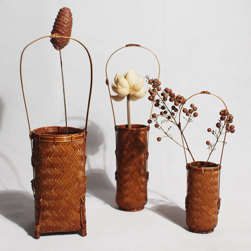 冰竹竹质工艺品手工竹编花器竹花家居饰品插花花篮花篮