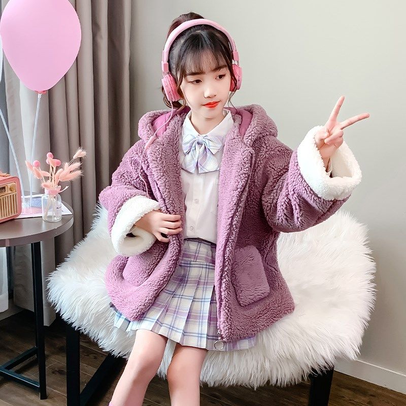 十岁儿童校服jk小学生半身百褶女孩毛儿童羊羔半身裙