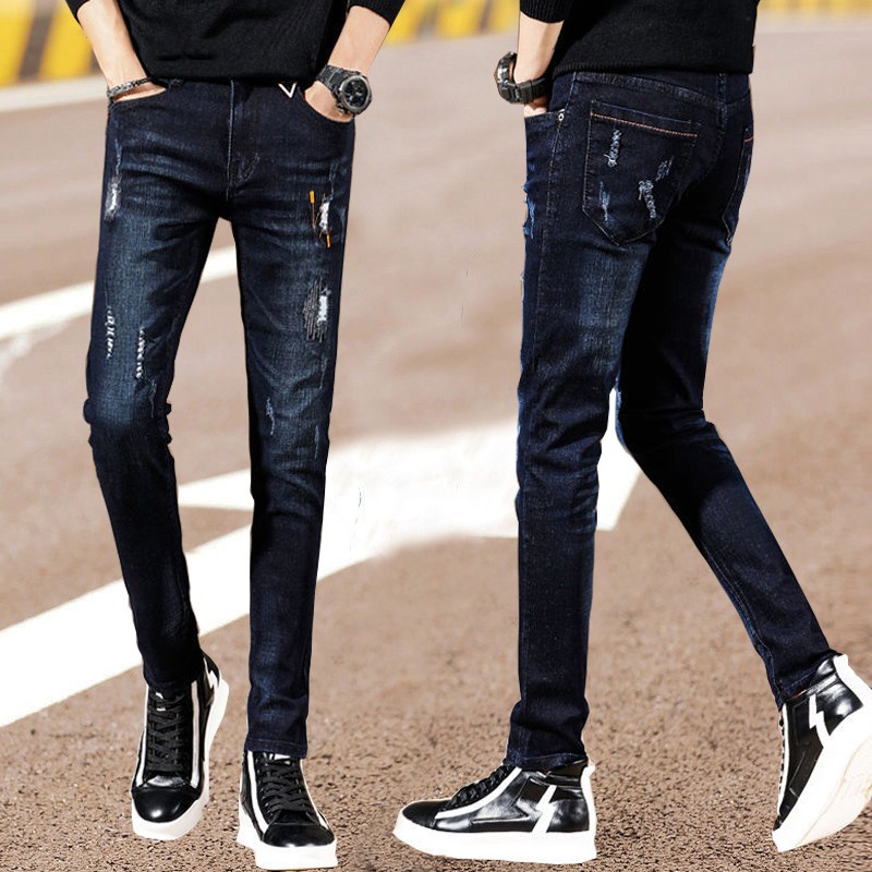 2022夏季新款薄款牛仔长裤男款破洞修身小脚休闲男士裤子春季潮牌