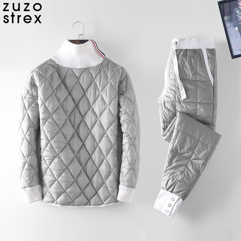 冬季男士套头羽绒棉服套装高领棉袄加厚保暖立领外套棉衣潮流亮面