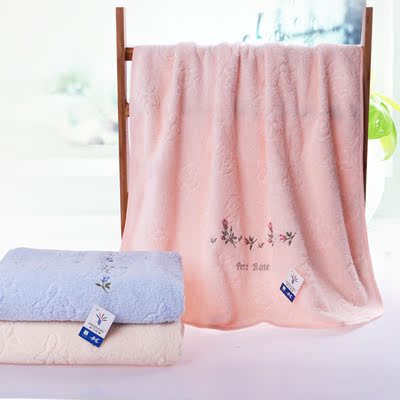 金号纯棉素色绣花全棉柔软舒适布艺包边吸水浴巾