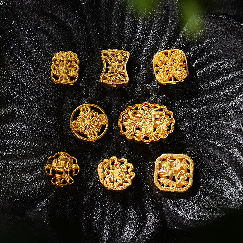 古法錾刻黄金老金足金花丝如意菊花莲花转运定价黄金手链