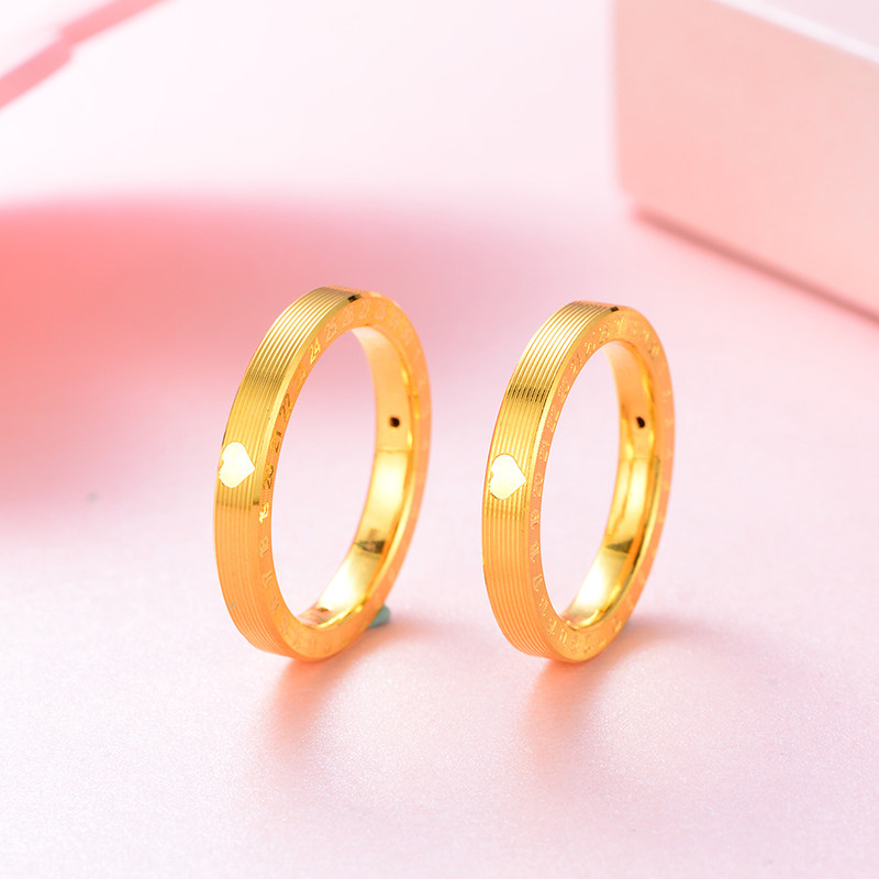 兴隆黄金520时钟黄金戒指3d硬金足金情侣对戒黄金女款戒指指环