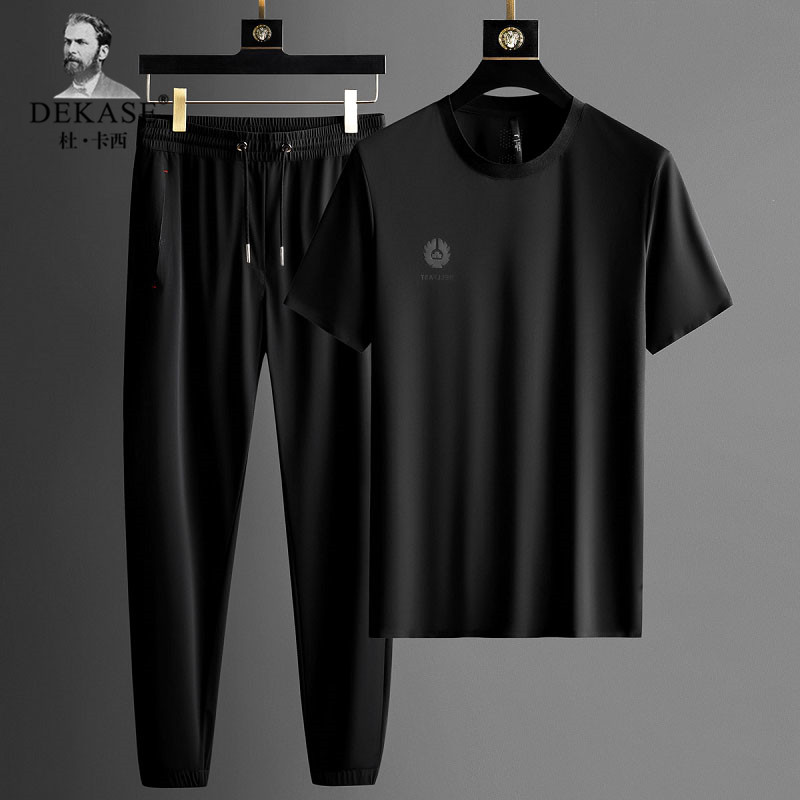 Dekase 高档运动套装男冰丝运动服套装夏季新款中年休闲男士套装