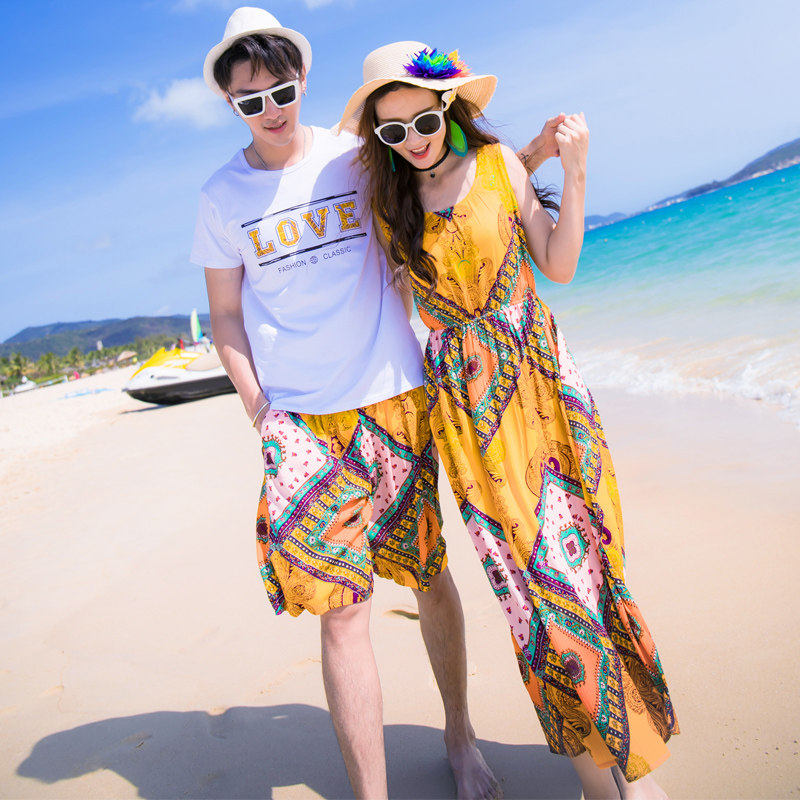 沙滩情侣装夏装超仙连衣裙子女套装海边蜜月度假海南三亚穿搭衣服