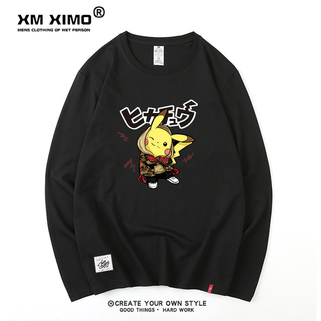 Pikachi joint long-sleeved T-shirt men's cotton autumn dress 2019 new loose compassion trend men's clothing clothes Pikachi joint long-sleeved T-shirt men's cotton autumn dress 2019 new loose compassion trend men's clothing clothes