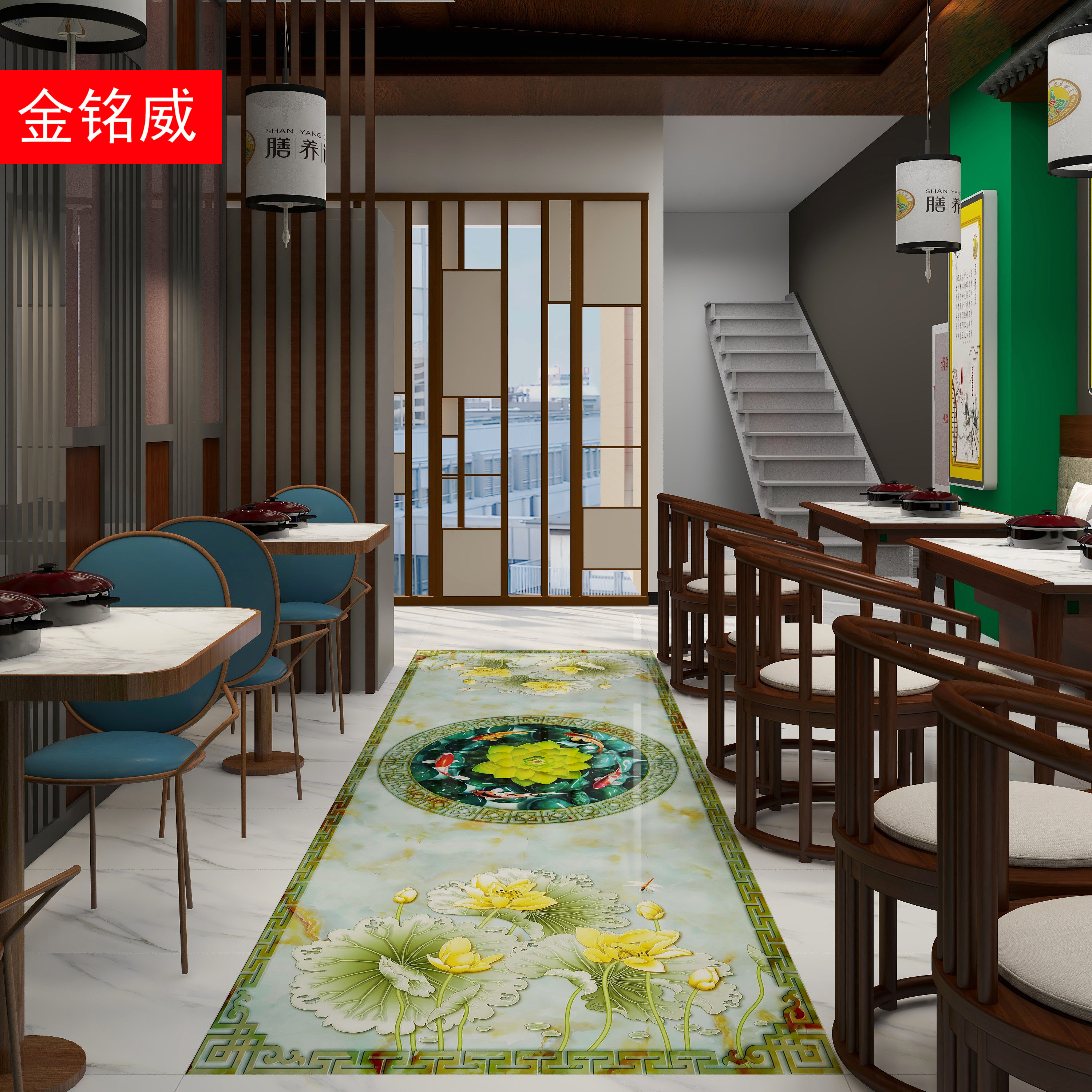 定制水刀地板走廊过道大厅图案地砖3d玄关抛晶砖