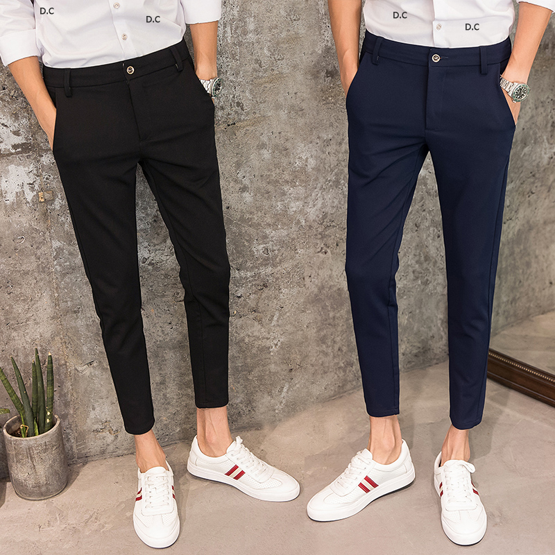 裤子男夏季薄款韩版潮流九分裤修身小脚百搭休闲西裤夏天冰丝男裤