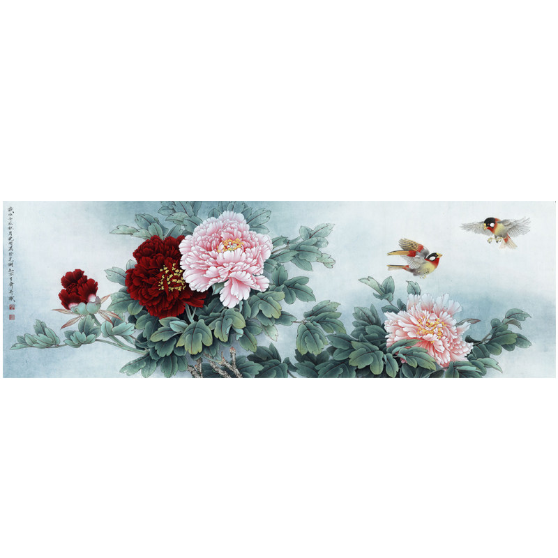 国画横幅练习透稿临摹初学者牡丹花鸟工笔晓明国画