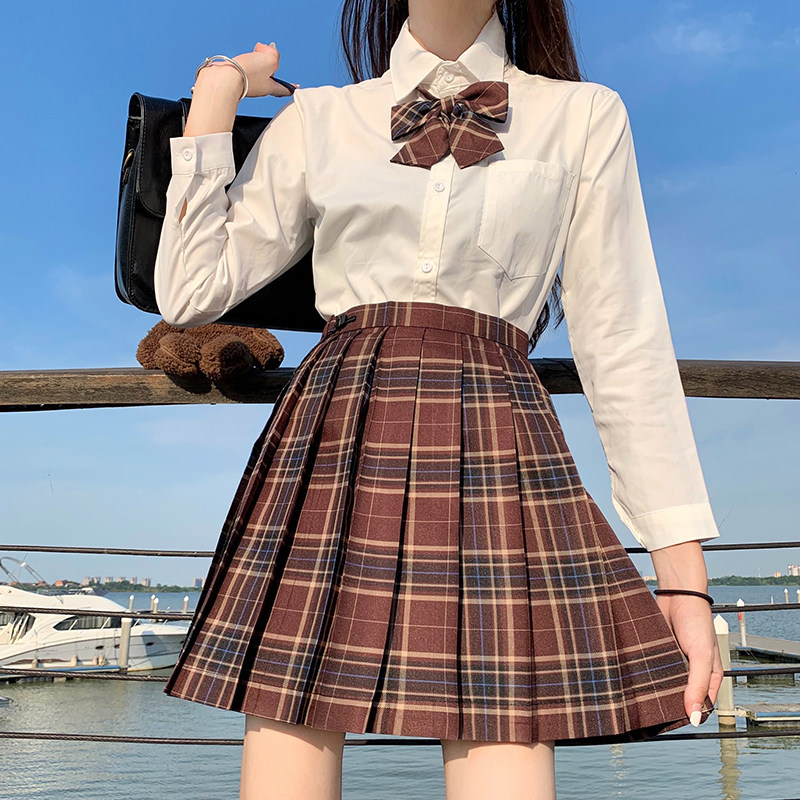 猪肝百格短裙裙女半身正版褶裙格子jk学院半身裙