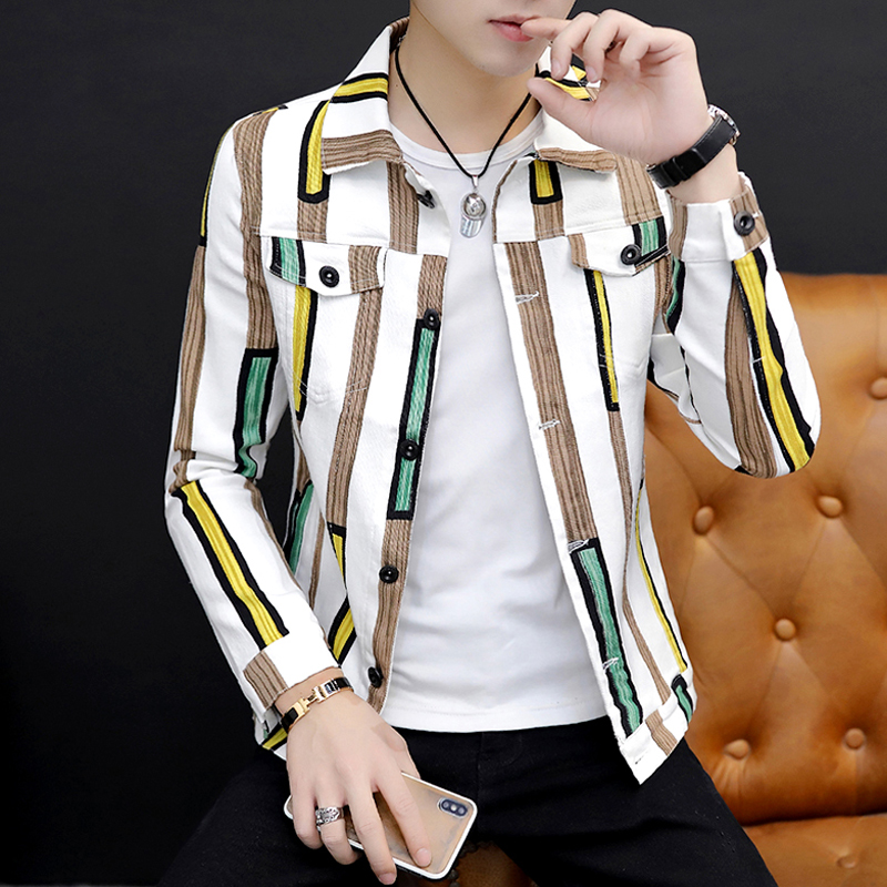 男士帅气夹克 韩版修身牛仔衣服春秋季学生个性男装ins拼色外套潮