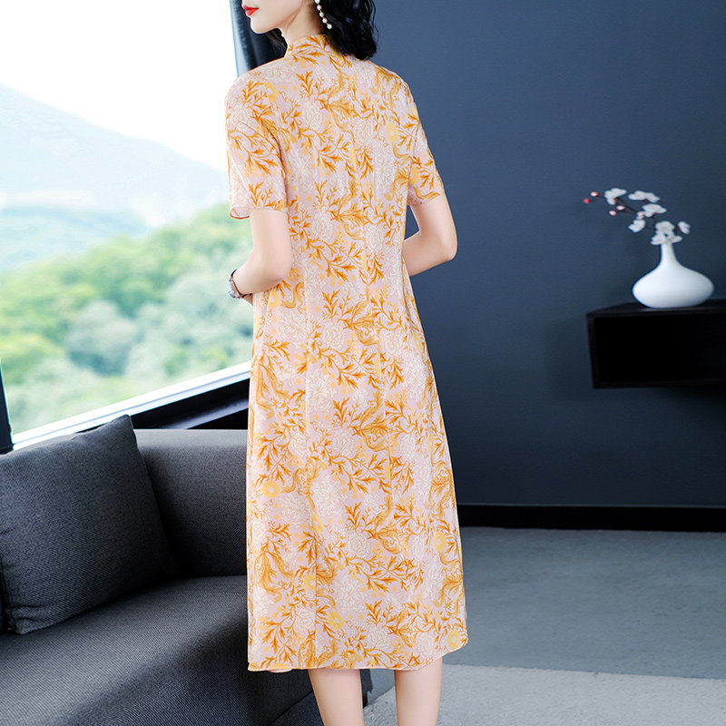 真丝蚕丝中国旗袍款式年轻改良复古桑蚕连衣连衣裙