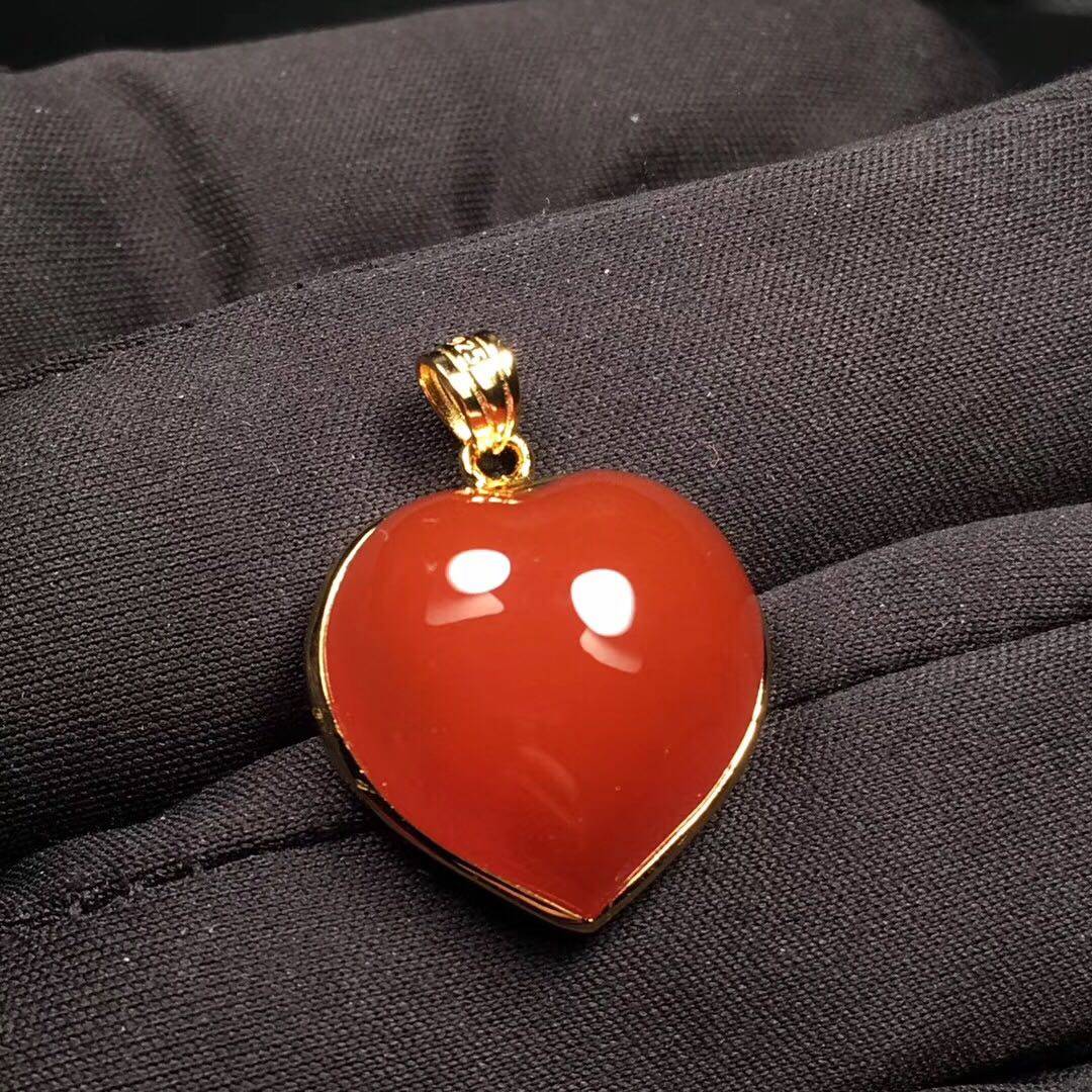 天然南红玛瑙原矿冰红爱心吊坠项链无裂高冰起项坠