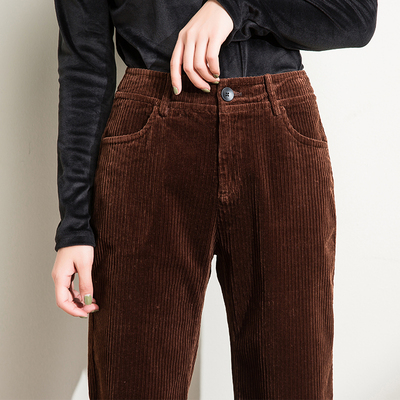 焦糖色灯芯绒裤子女秋冬宽松条绒直筒加厚垂感高腰阔腿裤冬休闲裤