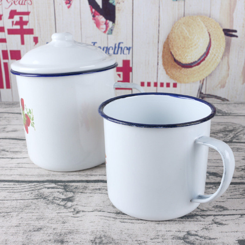 怀旧老式搪瓷杯婚庆经典搪瓷杯喜字随手杯茶缸水杯国民茶杯带盖杯