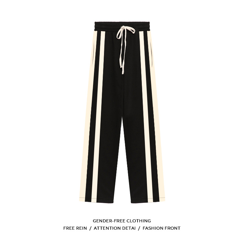 渡哲国潮高街坠感条纹休闲长裤男女ins古着直筒宽松拼色运动裤子