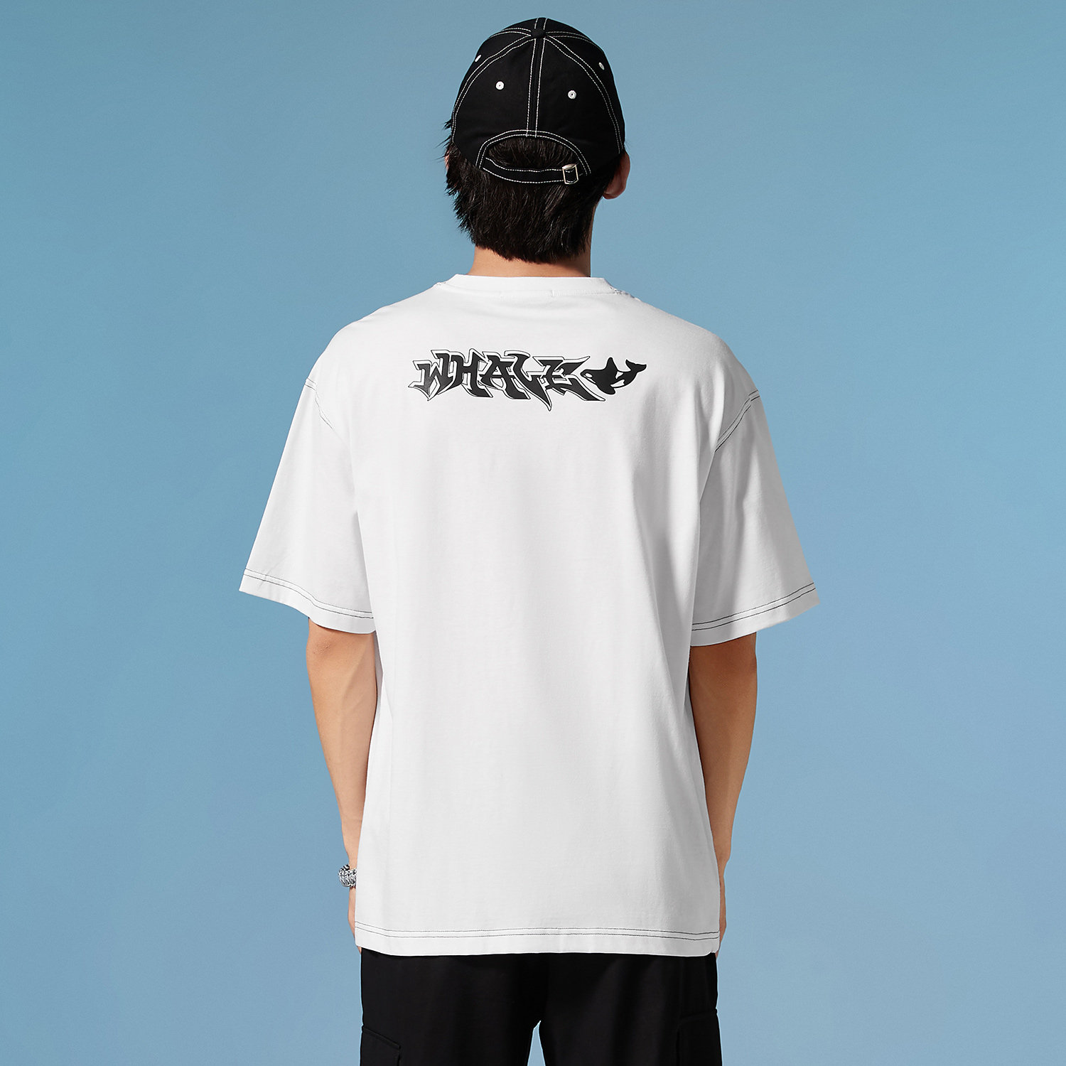 黑鲸鲸鱼印花短袖恤男2022年夏季新品休闲宽松t恤