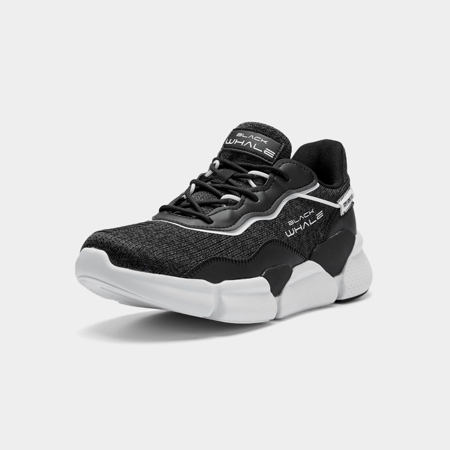 黑鲸简约拼接系带休闲鞋热卖男鞋舒适圆头商场时尚休闲鞋