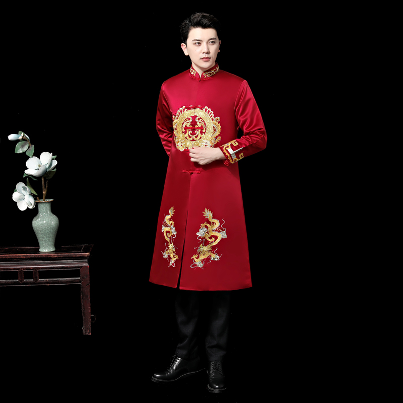 男士秀禾服2021新款中式新郎结婚龙凤褂古装敬酒服中国风秀和服春 - 图2