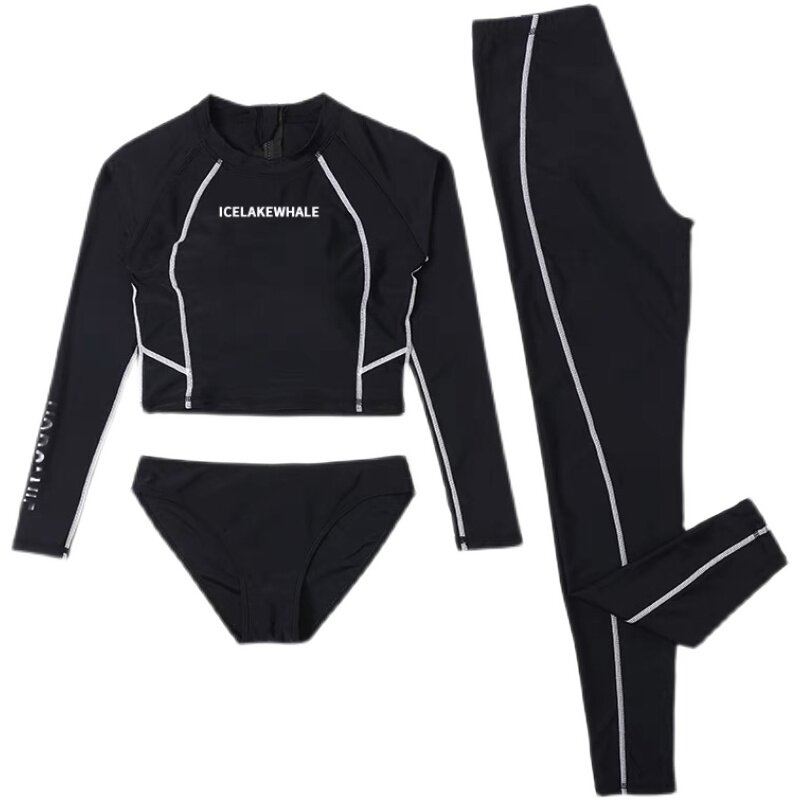 retro半藏森林韩国露腰长袖防晒速干潜水服夏泡分体泳衣
