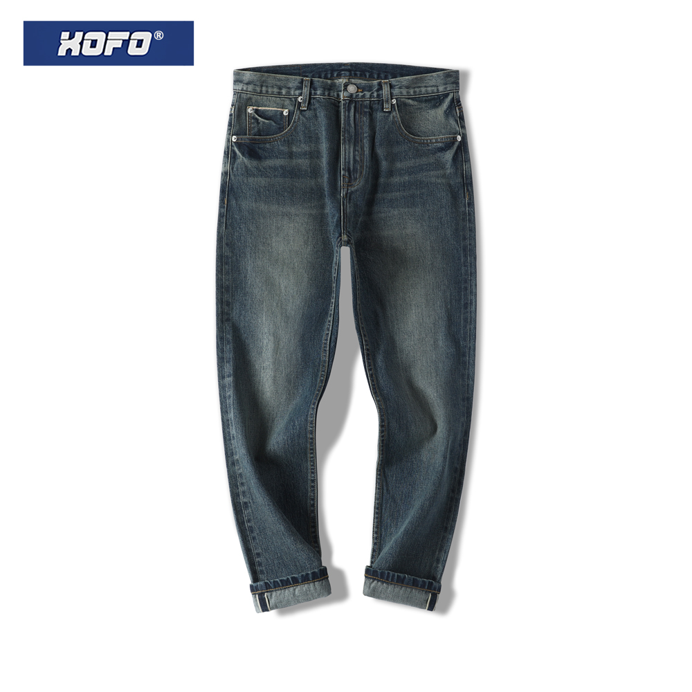 夏季款赤耳丹宁九分牛仔裤男士港风直筒宽松休闲秋天复古小脚裤子